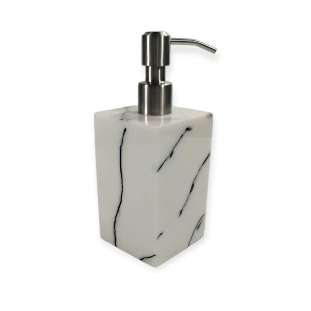 white marble black striated square dispenser